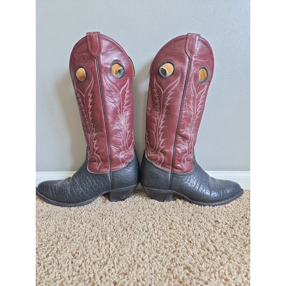 VTG 70/80's Tony Lama Mens Western Boots 10.5 D Made in USA Black Red R66616